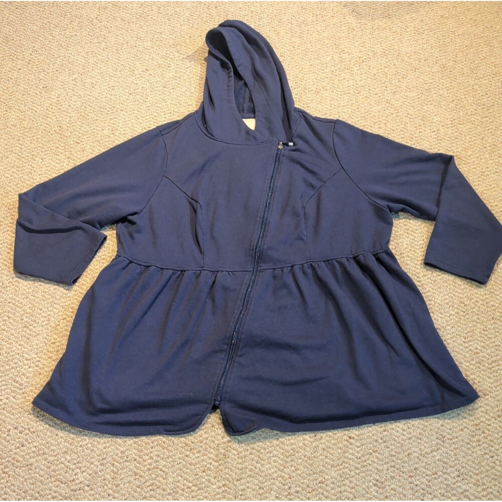 ModCloth Asymmetrical Peplum Hoodie Sweatshirt Jacket Womens 3X Blue Pockets
